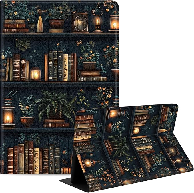 Case for Samsung Galaxy Tab A9 8.7-Inch 2023, Slim PU Leather Stand Cover with Auto Wake/Sleep, Multi-Angle Viewing & Shockproof, Hand Drawn Bookshelv