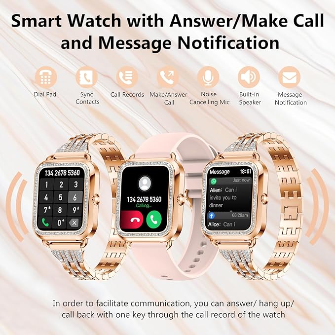 Efolen Smart Watches for Women with Diamonds (Answer/Make Call), 1.57'' Bluetooth Smartwatch for Android iOS Phones, Waterproof Fitness Watch with Heart Rate/SpO2/Sleep/BP/AI Voicer (Rose Gold)
