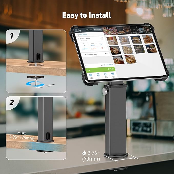 AboveTEK iPad Desk Grommet Mount, Adjustable Tablet Desk Mount with 360° Rotation & 180° Tilt, Fits 9.7"-13" Tablets, Anti-Theft iPad Stand, Heavy-Duty Aluminum Tablet Stand, Perfect for Work (Black)