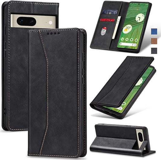 Jasonyu Flip Wallet Case for Google Pixel 7 5G,Leather Magnetic Folio Cover with Card Holder,Kickstand - TPU Shockproof Durable Protective Phone Case,Black