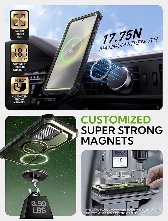 i-Blason for Samsung Galaxy S25 Plus Case with Camera Cover Stand [MagSafe Compatible] [Built-in Screen Protector] Full-Body Military-Grade Protection Rugged Magnetic Phone Case for S25 Plus, Green