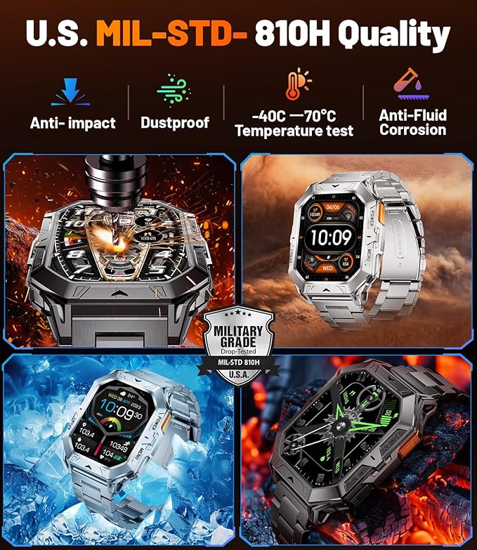 LIGE Military Smart Watches for Men(Answer/Make Calls),100-Day Battery Life,2.13" AMOLED Outdoor Sports Smartwatch with Compass,Heart Rate/Sleep Monitor Fitness Tracker for Android iOS,AI Voice