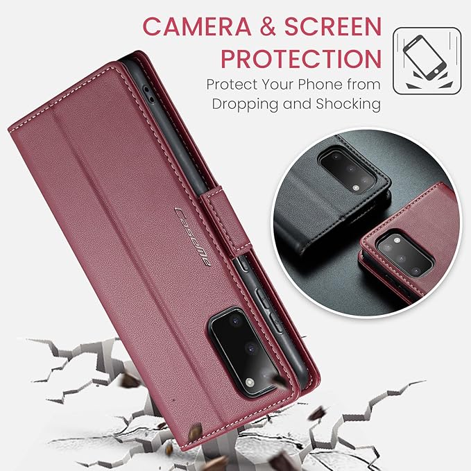 Case for Samsung Galaxy S20 Wallet Case, RFID Blocking PU Leather Flip Folio Cover Card Holder Kickstand Shockproof Phone Case Compatible with Samsung Galaxy S20, Red