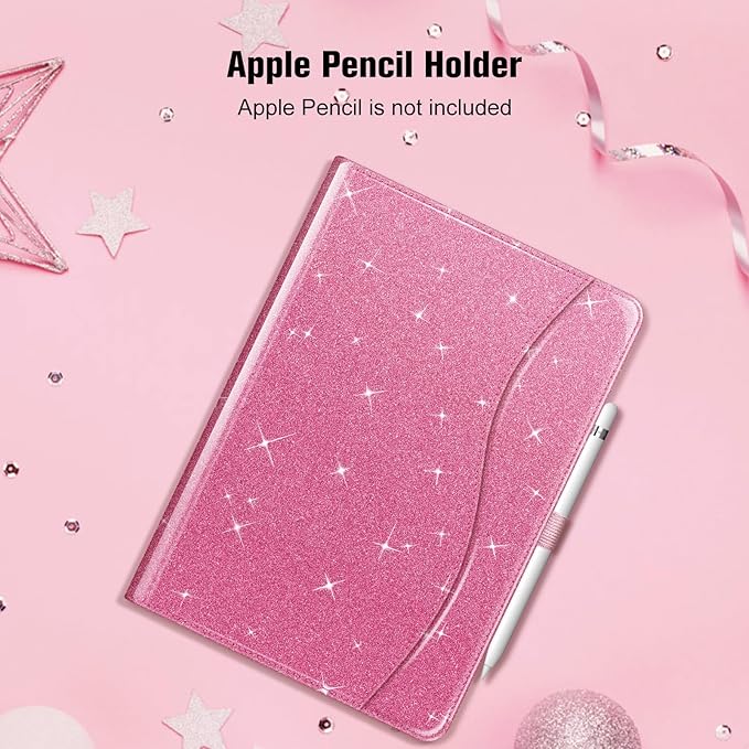 Fintie Case for iPad 9th / 8th / 7th Generation (2021/2020/2019) 10.2 Inch - [Corner Protection] Multi-Angle Viewing Stand Cover with Pocket & Pencil Holder, Auto Sleep Wake, Glittering Pink