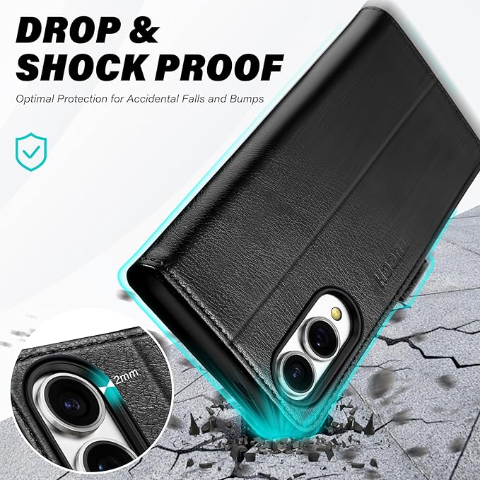 TUCCH Wallet Case for Galaxy S25 Edge, Magnetic PU Leather Stand [RFID Blocking] 4 Card Slots Protective Folio Cover with [TPU Shockproof Interior Case] Compatible with Galaxy S25 Edge, Textured Black