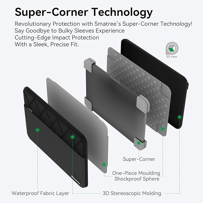 Smatree 13.5 inch Laptop Sleeve for Microsoft Surface Laptop 6/5/4/3, 13 inch Microsoft Surface Computer Case with Accessory Pocket, YKK Zipper, Patented Super Corner Design (E413)