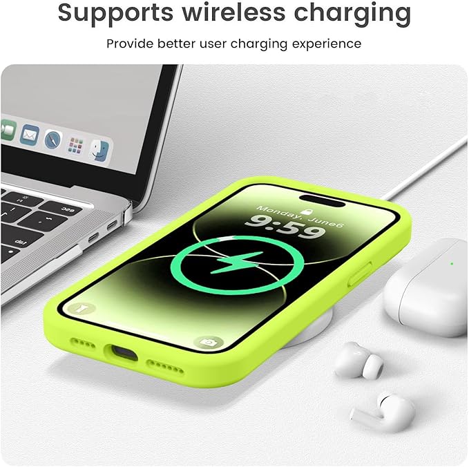 Vooii Compatible with iPhone 14 Pro Max Case, Liquid Silicone Upgrade [Camera Protection] [Soft Anti-Scratch Microfiber Lining] Shockproof Phone Case for iPhone 14 Pro Max 6.7 inch - Fluorescent Green