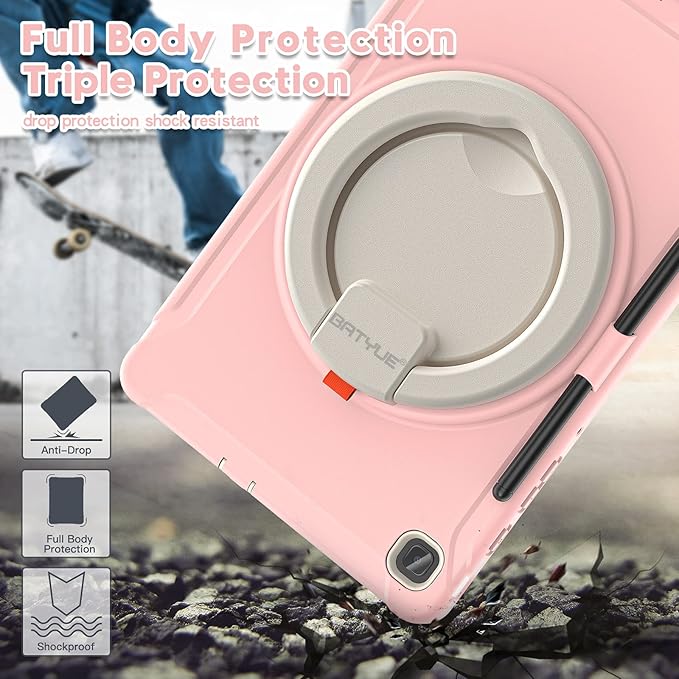 BATYUE Case for Samsung Galaxy Tab S6 Lite 10.4 Inch 2024/2022/2020 (SM-P610/P613/P615/P619/P620/P625/P627), Protective Rugged Cover with Stand, for Kids, Boys, Girls, Cheery Pink