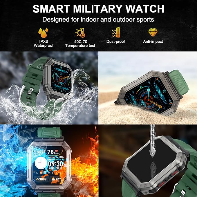 Smart Watch for Men Fitness Tracker: Military Smart Watches for Men Digital Mens Watches Make/Answer Call Running Waterproof Smartwatch Android Phones iPhone Samsung Compatible Heart Rate Monitor