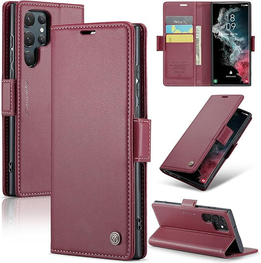 Case for Samsung Galaxy S22 Ultra Wallet Case, RFID Blocking PU Leather Flip Folio Cover Card Holder Kickstand Shockproof Phone Case Compatible with Samsung Galaxy S22 Ultra, Red
