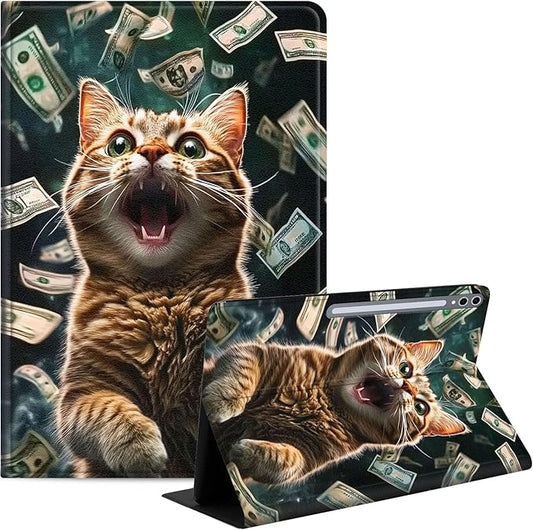 Case for Samsung Galaxy Tab S10 Ultra/Galaxy Tab S9/S8 Ultra 14.6-Inch, Slim PU Leather Stand Cover with Auto Wake/Sleep, Multi-Angle Viewing & Shockproof, Excited Cat