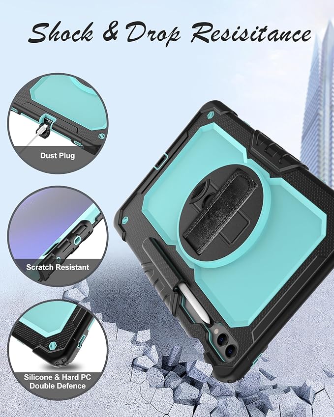 Case for Samsung Galaxy Tab S10 Plus/ S9 FE Plus/ S9 Plus 5G Tablet 12.4'', Shockproof Protective Cover with [Tempered Glass Screen Protector], Stand, Shoulder Strap & S Pen Holder (SkyBlue)