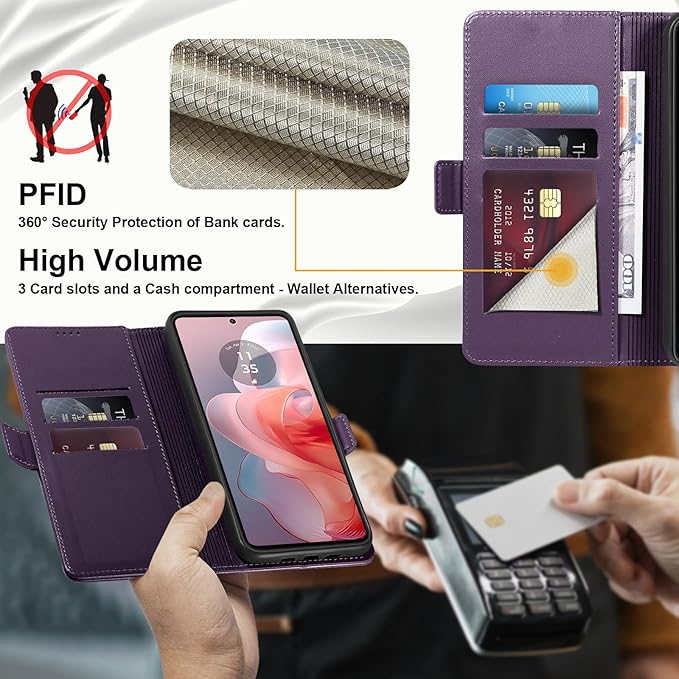Wallet Flip Case for Moto G Power (2024) - [RFID Blocking] Luxury PU Leather Card Holder Magnetic Phone Cover with Kickstand,Shockproof Protective Case,Purple