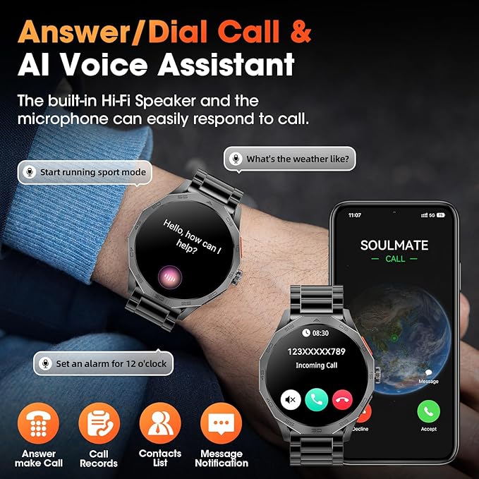 Military Smart Watch for Men 1.85" HD Ultra Screen Touch Screen 710mAh Battery Smart Watches for Android iOS （Bluetooth Call Answer/Dial Calls） Fitness Tracker with 100+ Sports