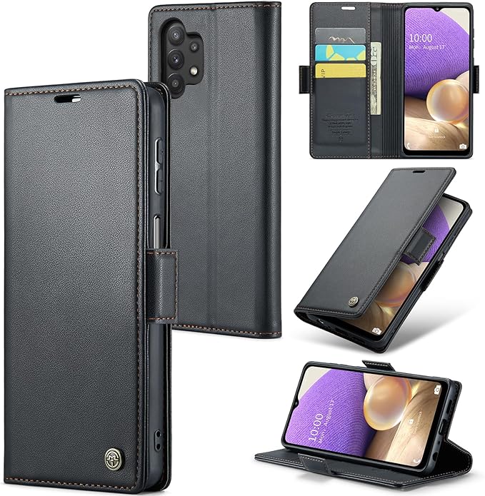 for Samsung Galaxy A32 5G Case, Premium PU Leather Wallet Case Flip Cover with [RFID Blocking][Card Holder][Stand Function] for Samsung Galaxy A32 5G (Non 4G Version), Black