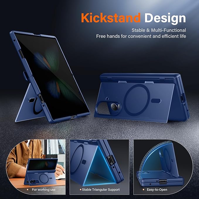 MOBOSI for Samsung Galaxy Z Fold 7 Case with Privacy Screen Protector, [Compatible with Magsafe], [Built-in Kickstand & Full Body Hinge Protection] Magnetic Slim Phone Case for Z Fold7, Blue