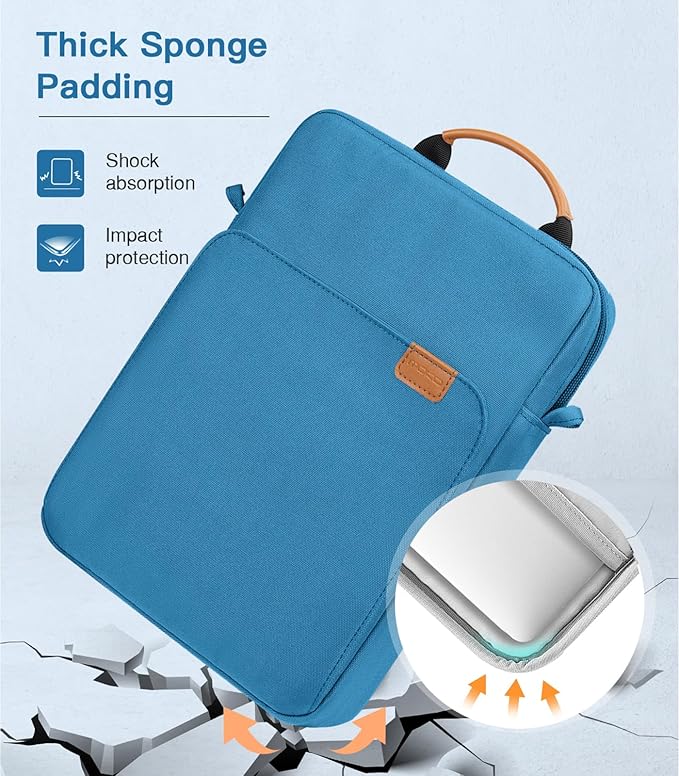 MoKo 13.3-14 Inch Laptop Sleeve Bag Fits MacBook Pro M3/M2 14" 2023, MacBook Pro 13" M2, New MacBook Air 13.6" M3/M2 2024/2022,Tab S8 Ultra 14.6",Handle Carrying Case with Shoulder Strap, Peacock Blue