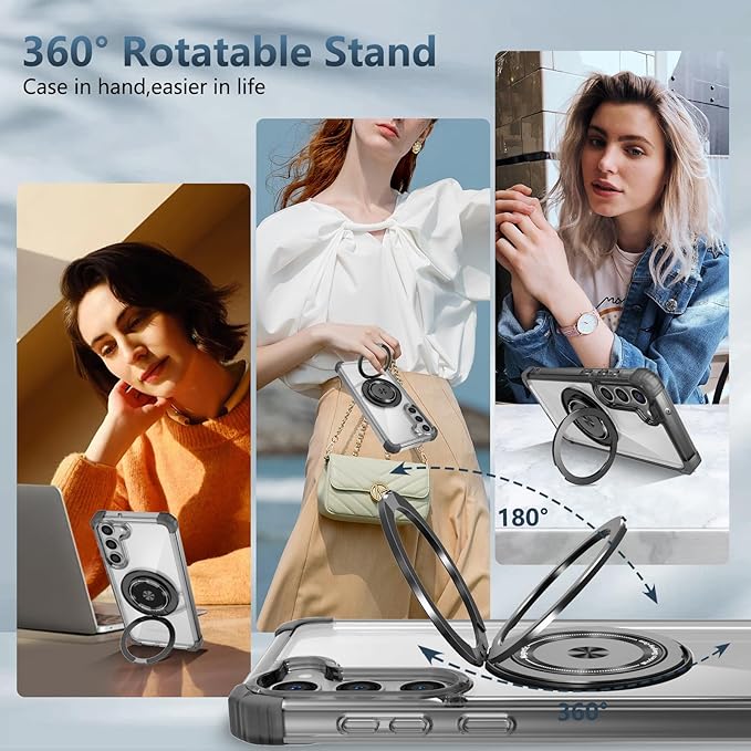 for Samsung Galaxy S23 Plus Case Magnetic Compatible with MagSafe with Screen Protector,for S23+Plus Phone Case with Kickstand Ring Military Grade Drop Heavy Duty Protection Shockproof Black