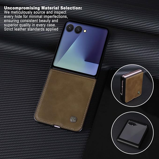 ASAPDOS Leather Folio Magnetic Case for Samsung Galaxy Z Flip 7 [Compatible with MagSafe],Built-in Screen Protector and PU Leather Thin Slim Protective Case Cover Light Brown