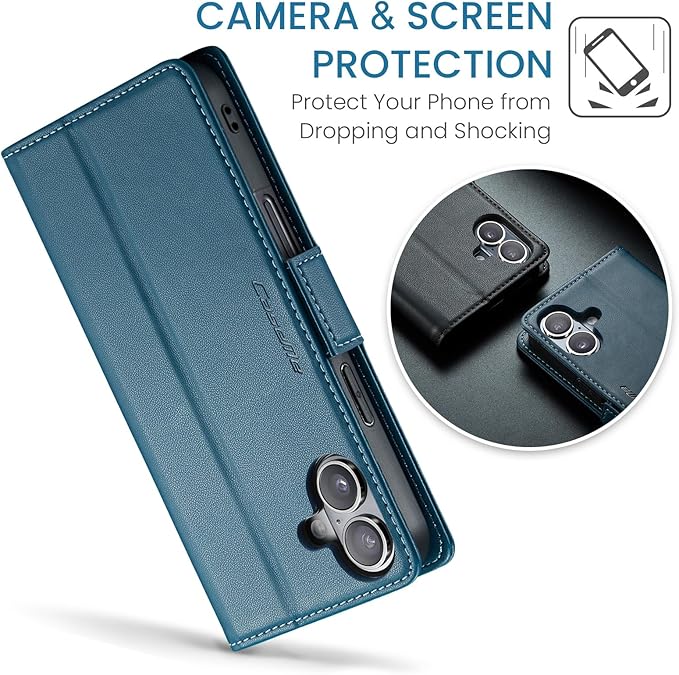 for iPhone 16 Plus Case, Premium PU Leather Wallet Case Flip Cover with [RFID Blocking][Card Holder][Stand Function] Shockproof Protective for iPhone 16 Plus, Blue