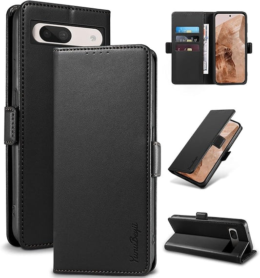 Wallet Flip Case for Google Pixel 8A - [RFID Blocking] Luxury PU Leather Card Holder Magnetic Phone Cover with Kickstand,Shockproof Protective Case,Black