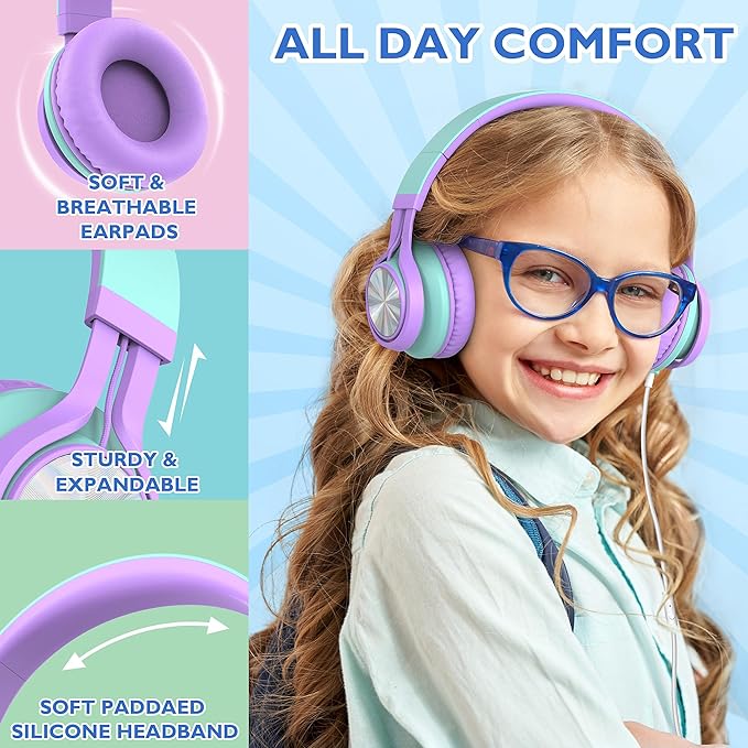 AILIHEN Classroom Headphones Bulk 10 Pack with Microphone - C8 On-Ear Wired Kids Headphones for School with 3.5mm Jack for Library Home Online Learning (Multicolor)