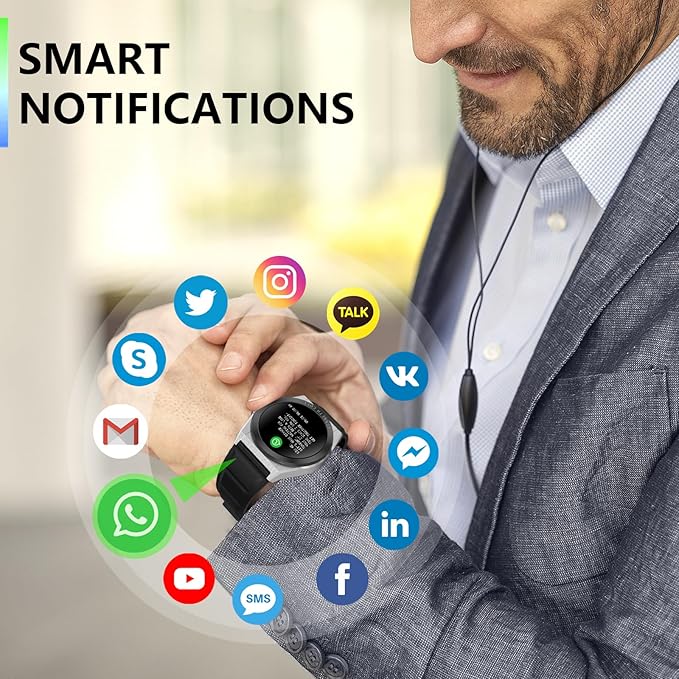 Bebinca Smart Watch for Men Compatible with iPhone Samsung Android Phone, 1.32'' HD Screen IP68 Waterproof Bluetooh Fitness Tracker Heart Rate/Sleep Monitor(Black-Silver)