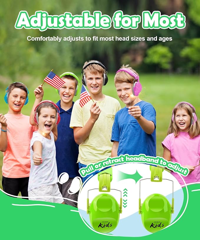 PROHEAR 032 2.0 Noise Cancelling Headphones for Kids - 25dB Noise Reduction - Adjustable Sensory Ear Protection Muffs for Concert, Fireworks, Monster Truck Shows, School - Green