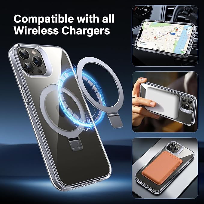 Magnetic Case for iPhone 13 Pro Max - [Built-in Invisible Stand] [Compatible with MagSafe] [Military Grade Drop Protection] Anti-Yellowing Hard Back Silicone Edge Cover, 6.7", Clear