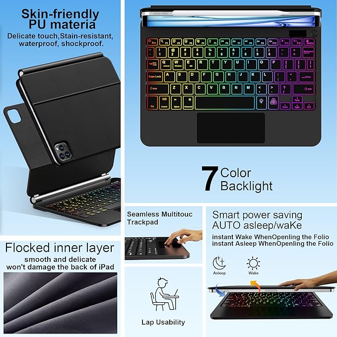 Keyboard Case for iPad Air 13 inch (M3 2025/M2, 2024),iPad Pro 12.9 inch (3/4/5/6th Gen)，Magic-Style Magnetic – Floating Cantilever Stand – Backlit Keyboard Case with Multi-Touch Trackpad