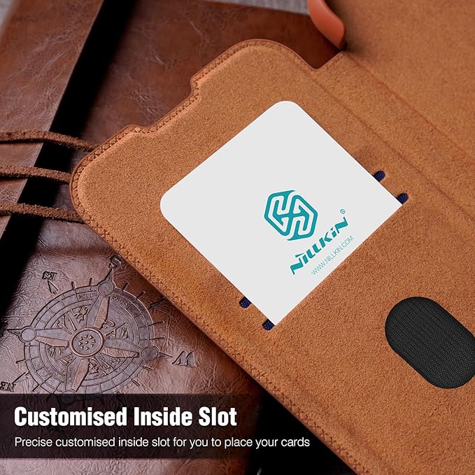 Nillkin for Samsung Galaxy S25 Ultra Wallet Case with Camera Cover, [Lens Protection] Premium Leather Slim Protective Shockproof Hard Cover Flip Phone Case for Galaxy S25 Ultra 6.9'' Brown