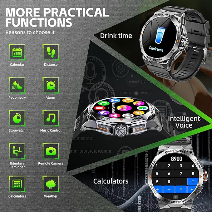 Military Smart Watch for Men with 1.43'' AMOLED Always On Display Watch 300mAh Battery Rugged Smartwatch with Heart Rate Blood Oxygen Sleep Monitor Fitness Tracker for iPhone Android (Stainless Steel)