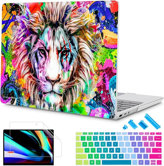 Tuiklol Case for 12.4 Inch Microsoft Surface Laptop Go 3/2 / 1 2023-2020 Releases, Plastic Hard Shell Case with Screen Protector and Keyborad Cover +Dust Plugs Model 2013/1943,Lion