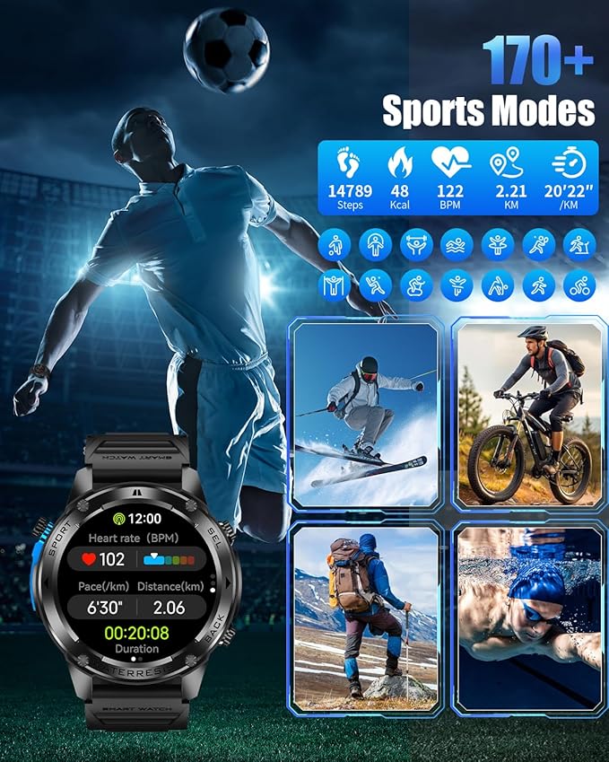 Military Smart Watch for Men with GPS, 1.43" AMOLED Smart Watch with Bluetooth Call, 5ATM Waterproof, 170+ Sports Modes, 500mAh Heart Rate/Sleep/SpO2 Monitor, Fitness Tracker for Android iOS