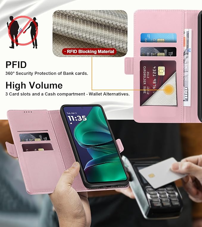 Wallet Flip Case for Moto G Stylus 5G (2025) - [RFID Blocking] Luxury PU Leather Card Holder Magnetic Phone Cover with Kickstand,Shockproof Protective Case,Pink