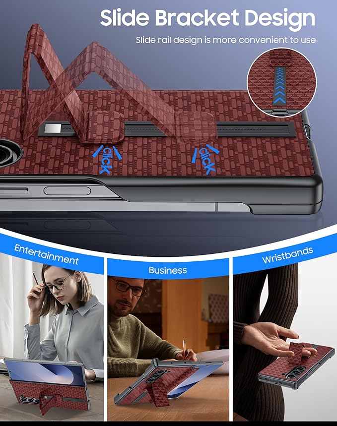 for Samsung Galaxy Z Fold 6 Case with Hand Strap & Kickstand & Hinge Protection, Ultra Slim Skin Feel Pattern Printing Full Body Shockproof Phone Case for Z Fold 6, No Screen Protector (Red)