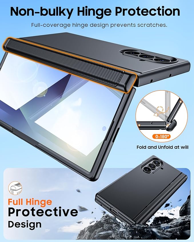 CENMASO Magnetic for Samsung Galaxy Z Fold 7 Case with Stand, Fit for Magsafe, Hinge Protection, Screen Protector, Built-in Hidden Kickstand, Slim Shockproof Phone Case for Galaxy Z Fold 7-Black