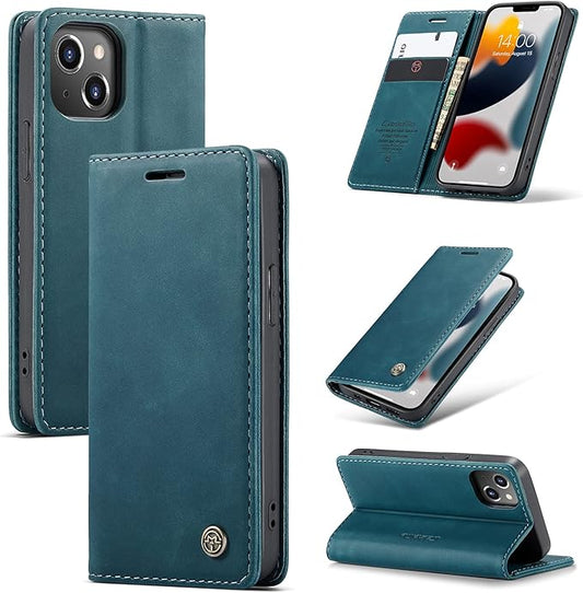 for iPhone 13 Mini Case 5.4", Flip Wallet Leather Case with Card Holder Magnetic Closure Shockproof Kickstand Protective Phone Cases Cover for iPhone 13 Mini,Blue-Green