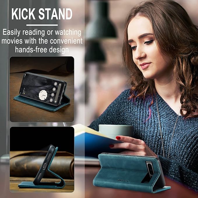 for Google 8 Pro Case, Flip Wallet Leather Case with Card Holder Magnetic Closure Shockproof Kickstand Protective Phone Cases Cover for Google 8 Pro,Blue-Green