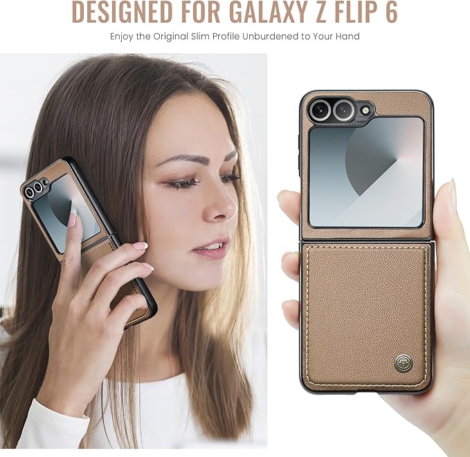 for Samsung Galaxy Z Flip 6 Case, Premium PU Leather Case Anti Scratch Slim Phone Shockproof Protective Phone Cover for Samsung Galaxy Z Flip6, Brown