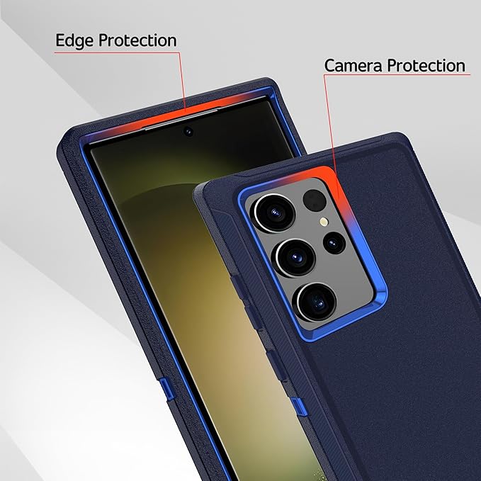For Samsung Galaxy S23 Ultra Case, S23 Ultra Case with [2 Pack]HD Screen Protector, [Military-Grade] Shockproof Dust/Drop Proof 3-Layer Full Body Protection Heavy Duty Case for Galaxy S23 Ultra, Navy