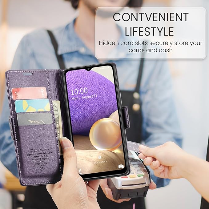 for Samsung Galaxy A32 5G Case, Premium PU Leather Wallet Case Flip Cover with [RFID Blocking][Card Holder][Stand Function] for Samsung Galaxy A32 5G (Non 4G Version), Purple