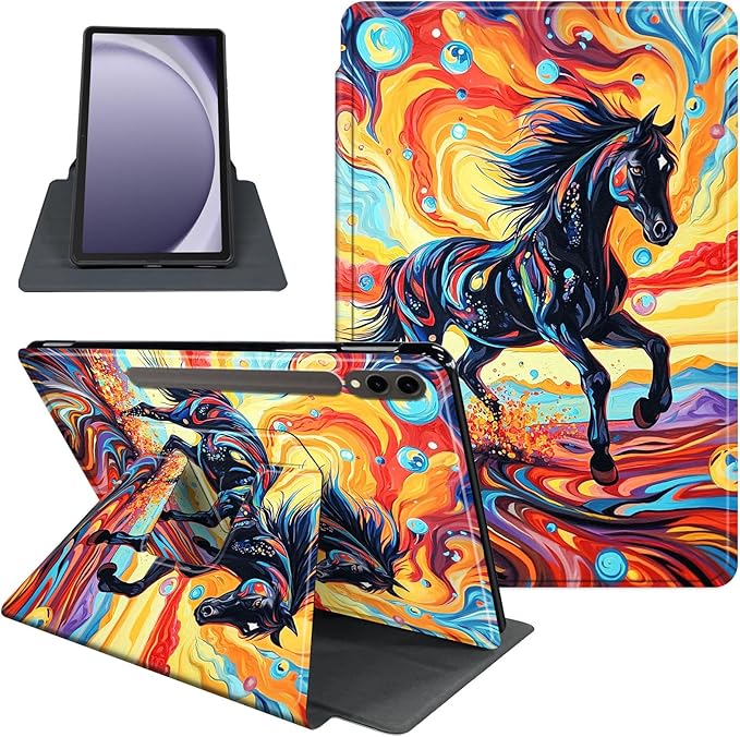 Case for Samsung Galaxy Tab S10 Ultra/Tab S9 Ultra 14.6-Inch, 360 Degree Rotating Folio Stand Smart Cover for Galaxy Tab S10 Ultra/ S9 Ultra 14.6'', Auto Sleep/Wake, Black Stallion