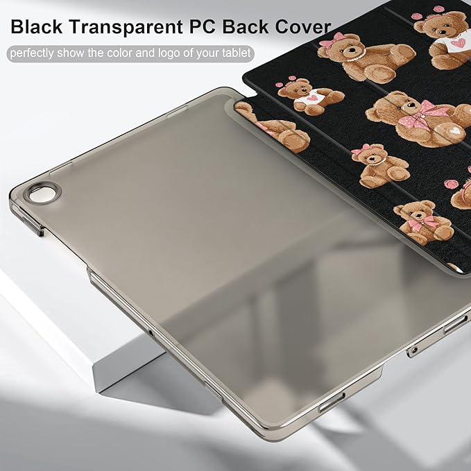 DONGKE Case for Samsung Galaxy Tab A9+/A9 Plus 11 inch 2024 2023 (SM-X210/X216/X218), Slim Stand Hard PC Translucent Back Shell Smart Cover, Auto Wake/Sleep - Cartoon Bear