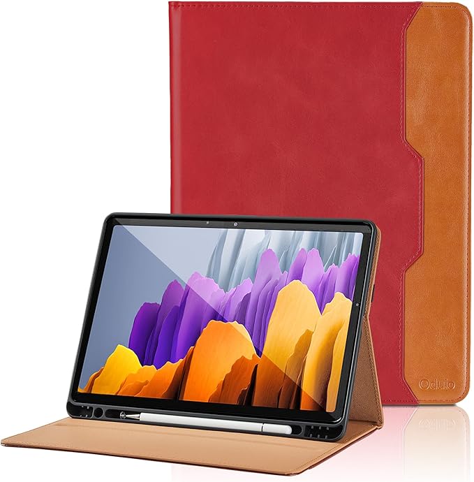 Case for Samsung Galaxy Tab S8 2022/S7 2020 11 Inch - Model (SM-X700/X706/T870/T875/T878) with S Pen Holder, PU Leather Bussiness Flip Case with Hand Strap and Pocket, Red