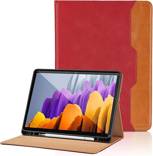 Case for Samsung Galaxy Tab S8 2022/S7 2020 11 Inch - Model (SM-X700/X706/T870/T875/T878) with S Pen Holder, PU Leather Bussiness Flip Case with Hand Strap and Pocket, Red