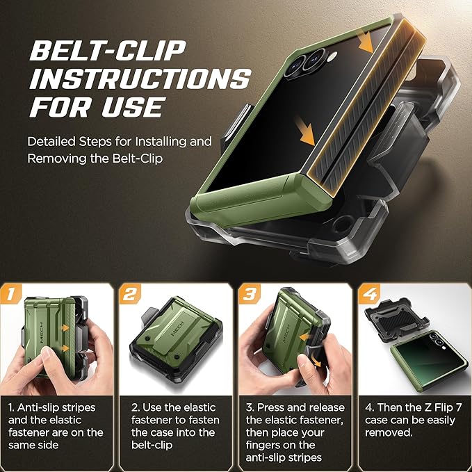 TONGATE for Z Flip 7 Case with Privacy Screen Protector, [Stand & Belt-Clip] [Hinge Protection] [Anti-Slip], Full-Body Military Grade Protective Phone Case for Samsung Galaxy Z Flip 7 5g 2025, Green