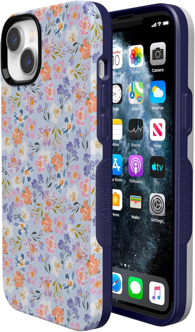 Casely iPhone 14 Case | Poppy Meadows | Pastel Floral | Bold Protective Design | Compatible with MagSafe