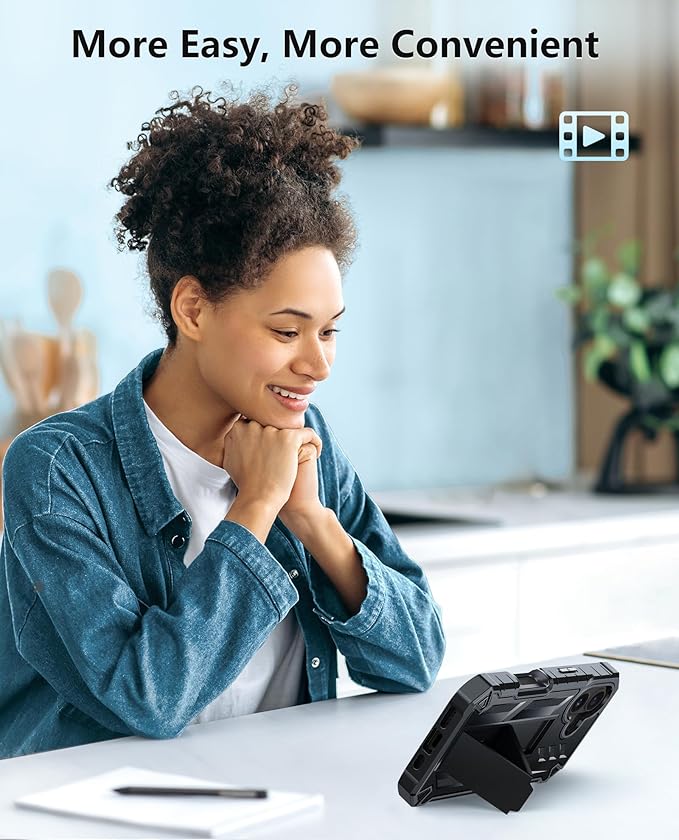 FNTCASE for iPhone 16 Phone Case: Rugged Protective Belt Clip Holster Heavy Duty with Built in Kickstand & Built-in Screen Protector | 360 Full Protection Shockproof Cover, 6.1inch (Black)