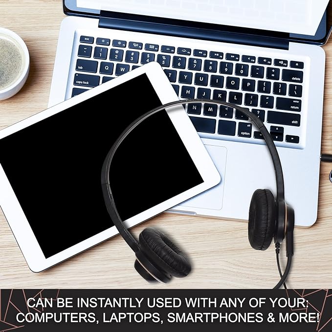 Bulk Headsets With Microphone (10 Pack) - Noise Canceling Computer Headset For Office, Meetings, Chat- Comfortable Over-Ear PC Headphones With Rotating Mic- 3.5 Jack For Universal Connectivity